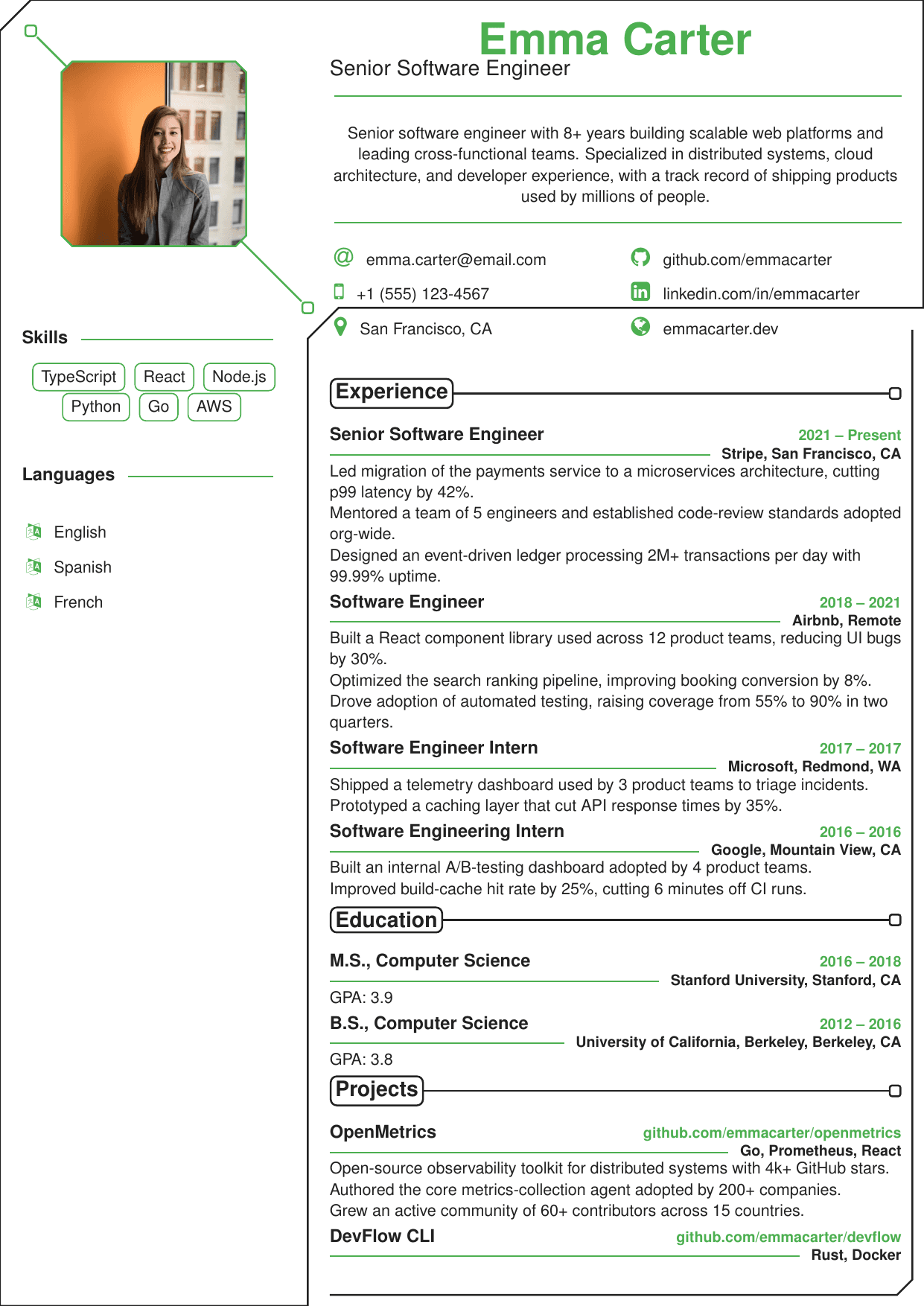Data Engineer resume template