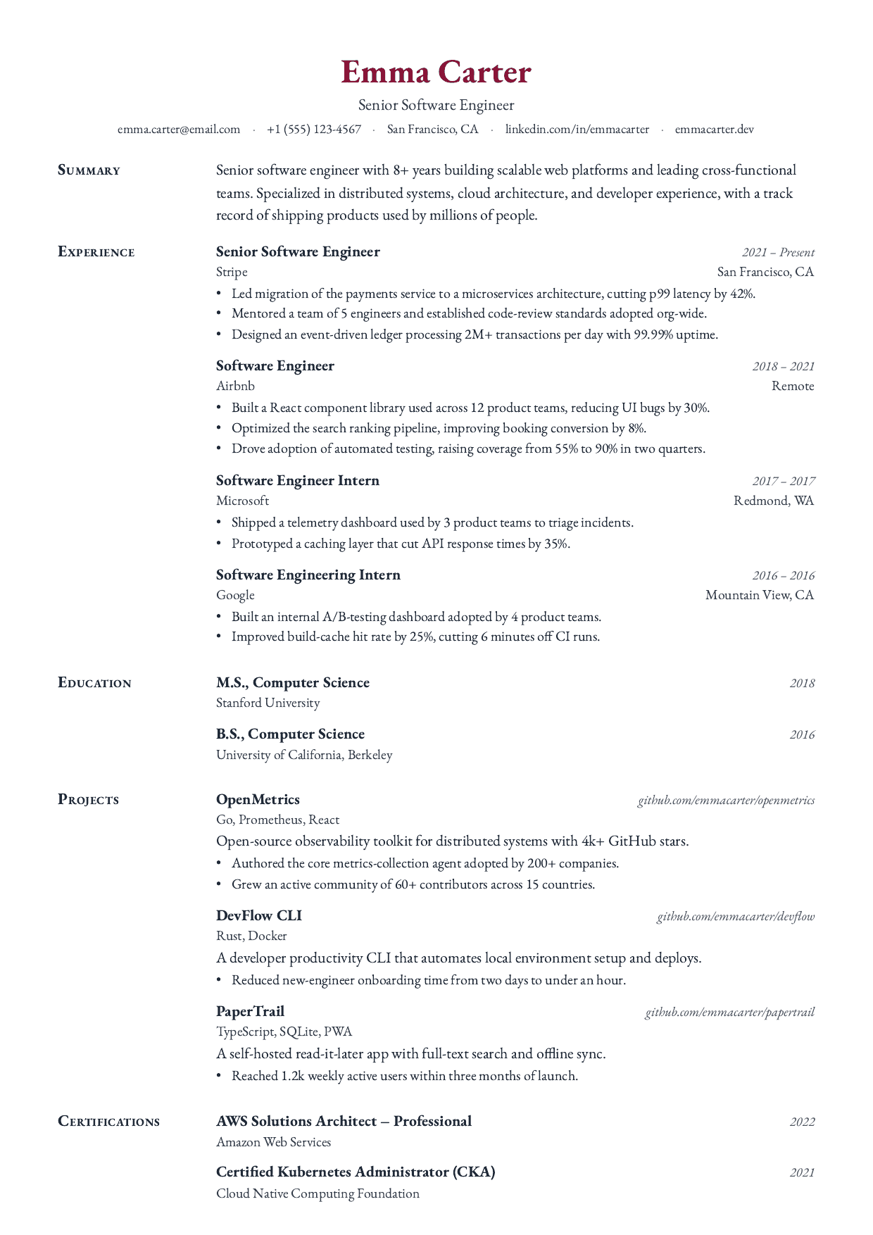 Prospectus resume template
