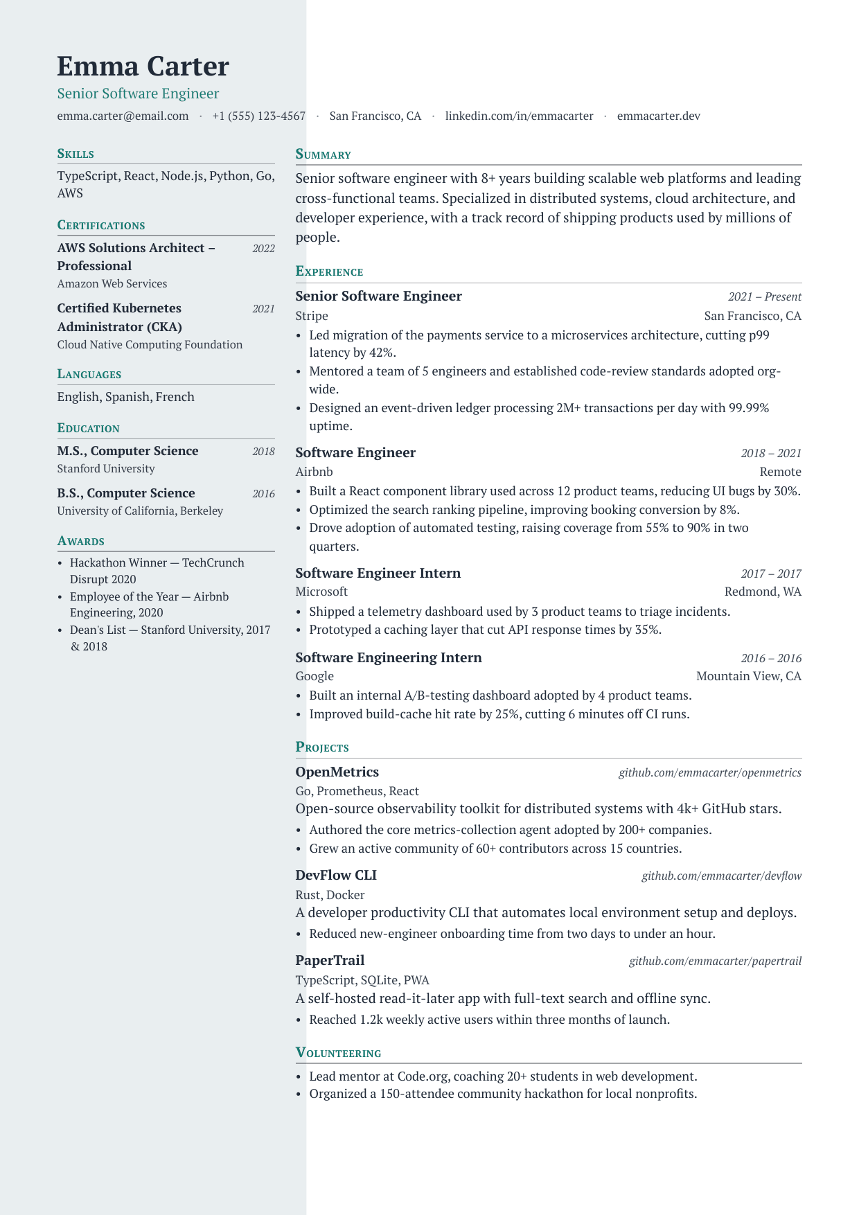 Quayside resume template