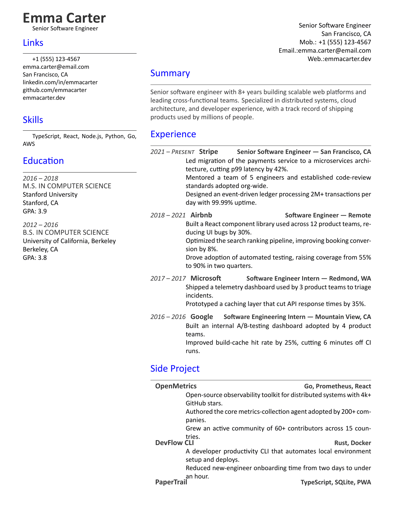 Front-End Developer resume template