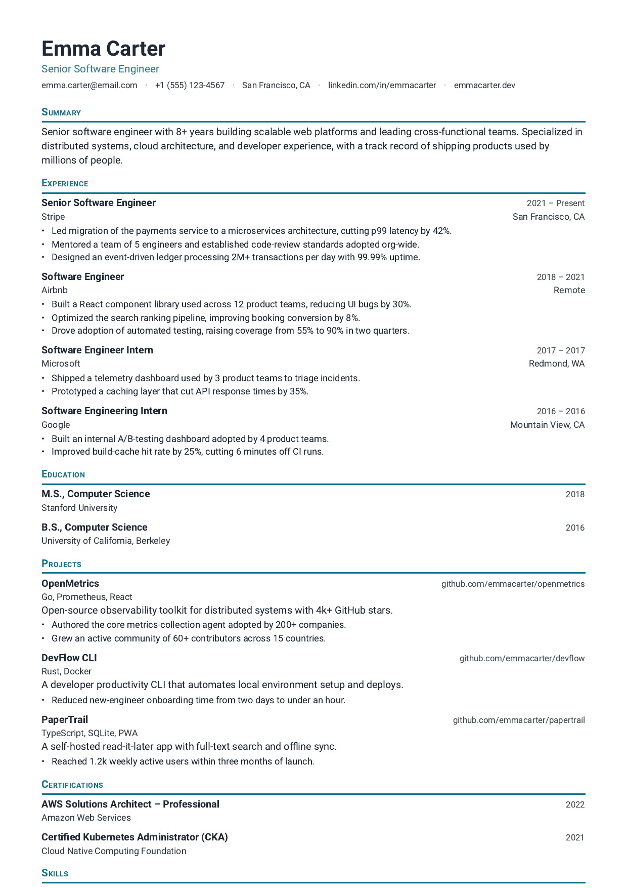 Rail resume template