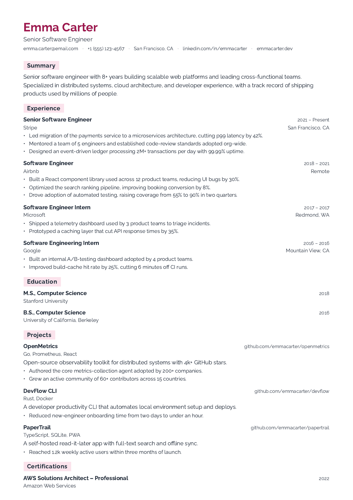 Rose Chart resume template