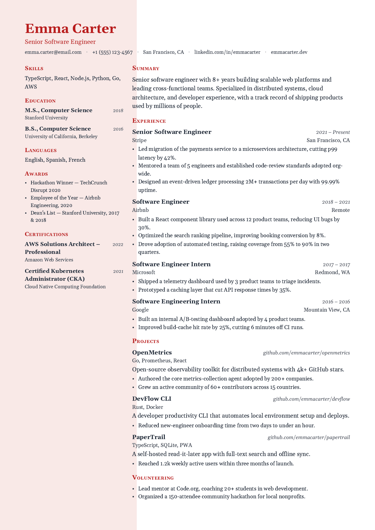Rose Quill resume template