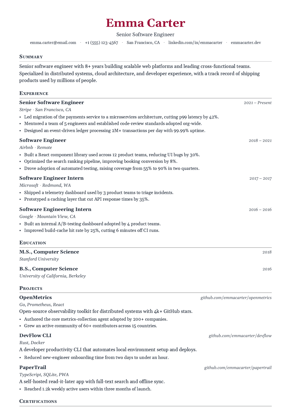 Rosewood resume template