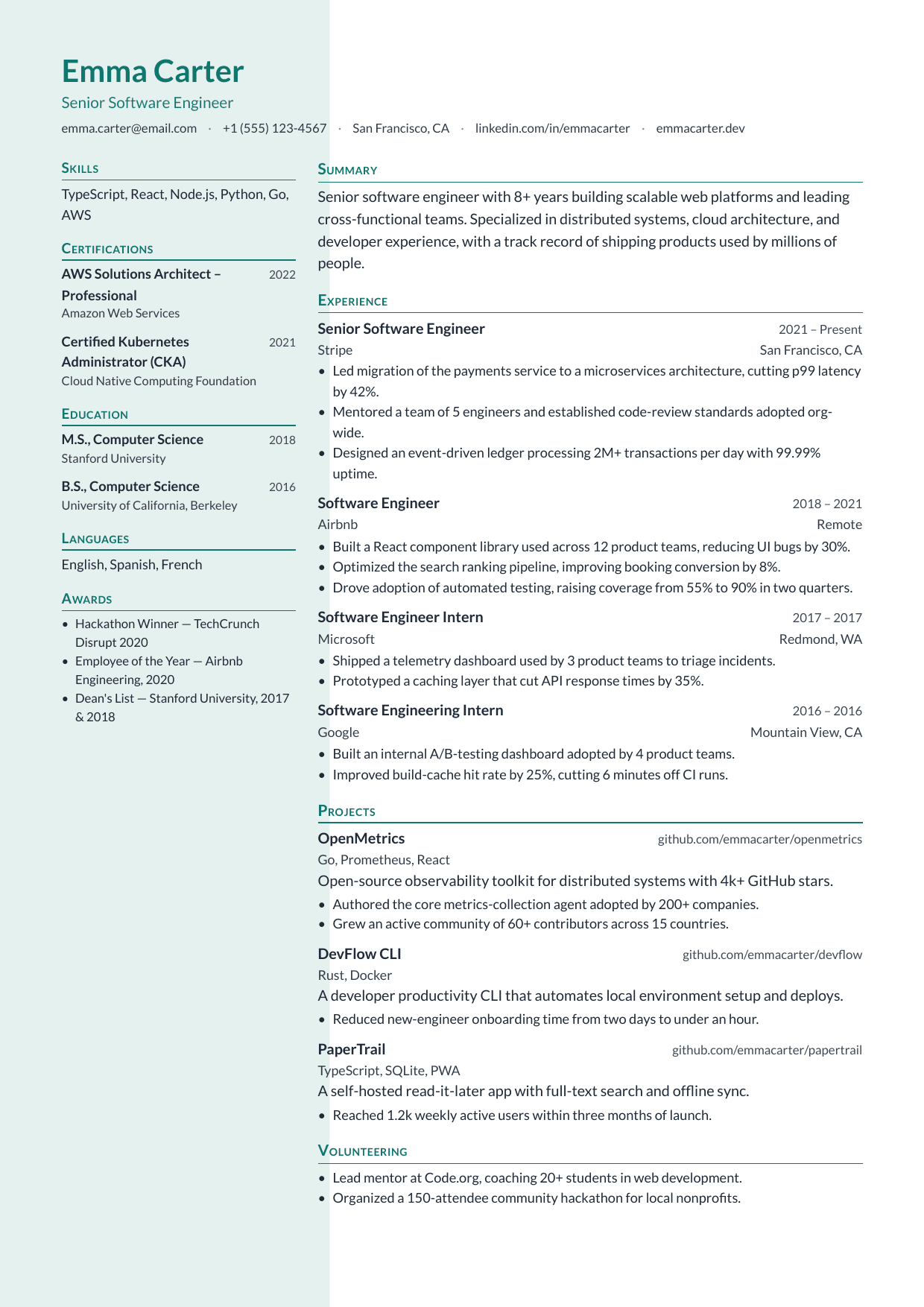 Seagrass resume template