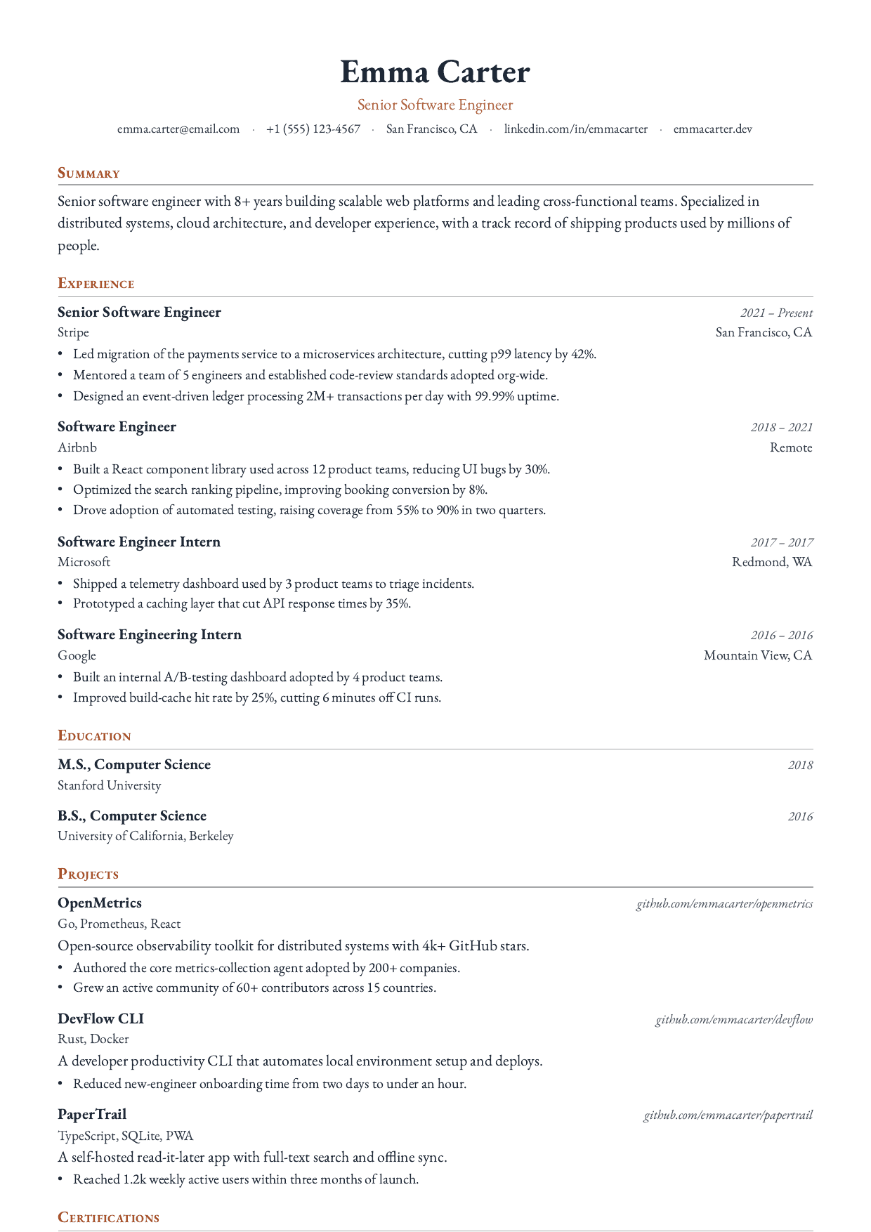 Sienna Letter resume template