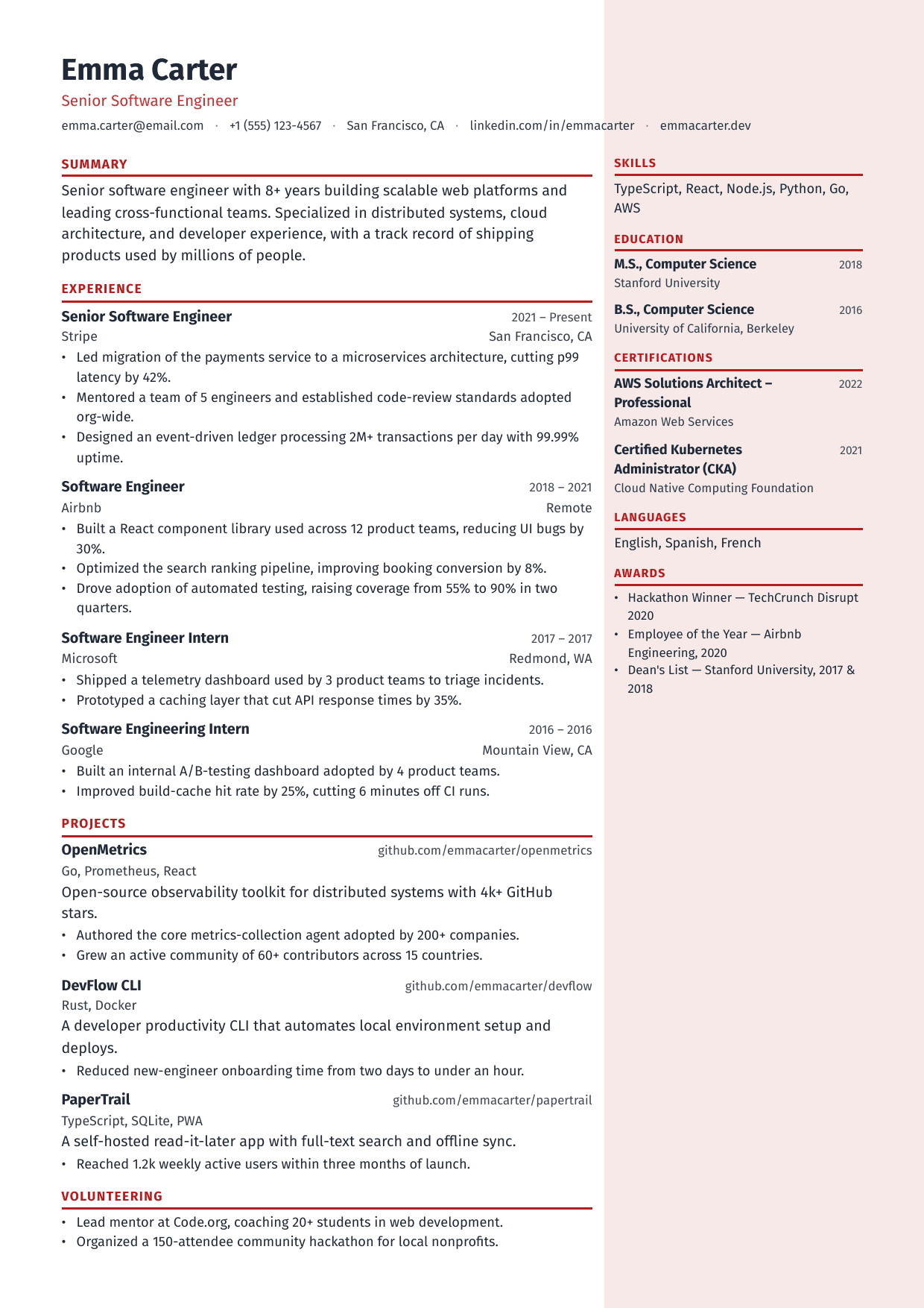 Signal resume template