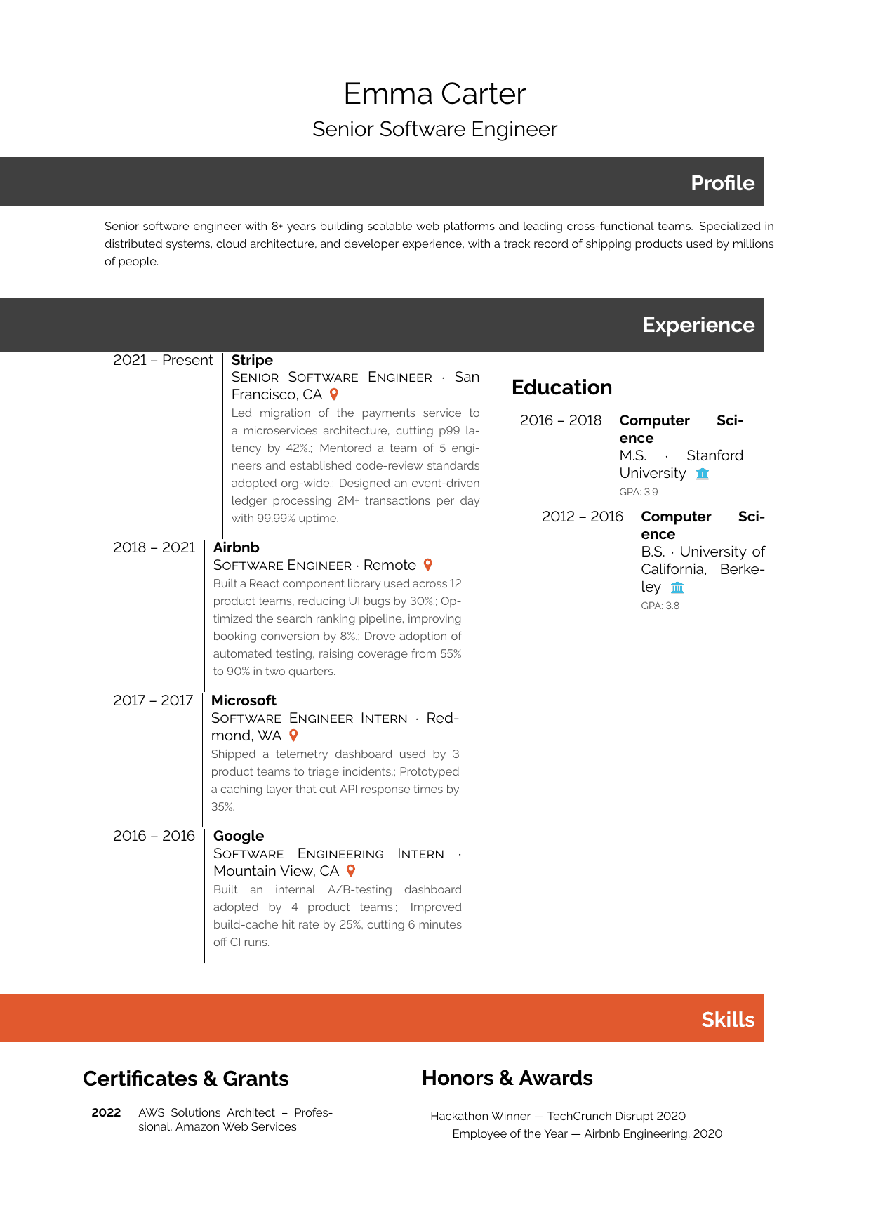 First Year Student resume template