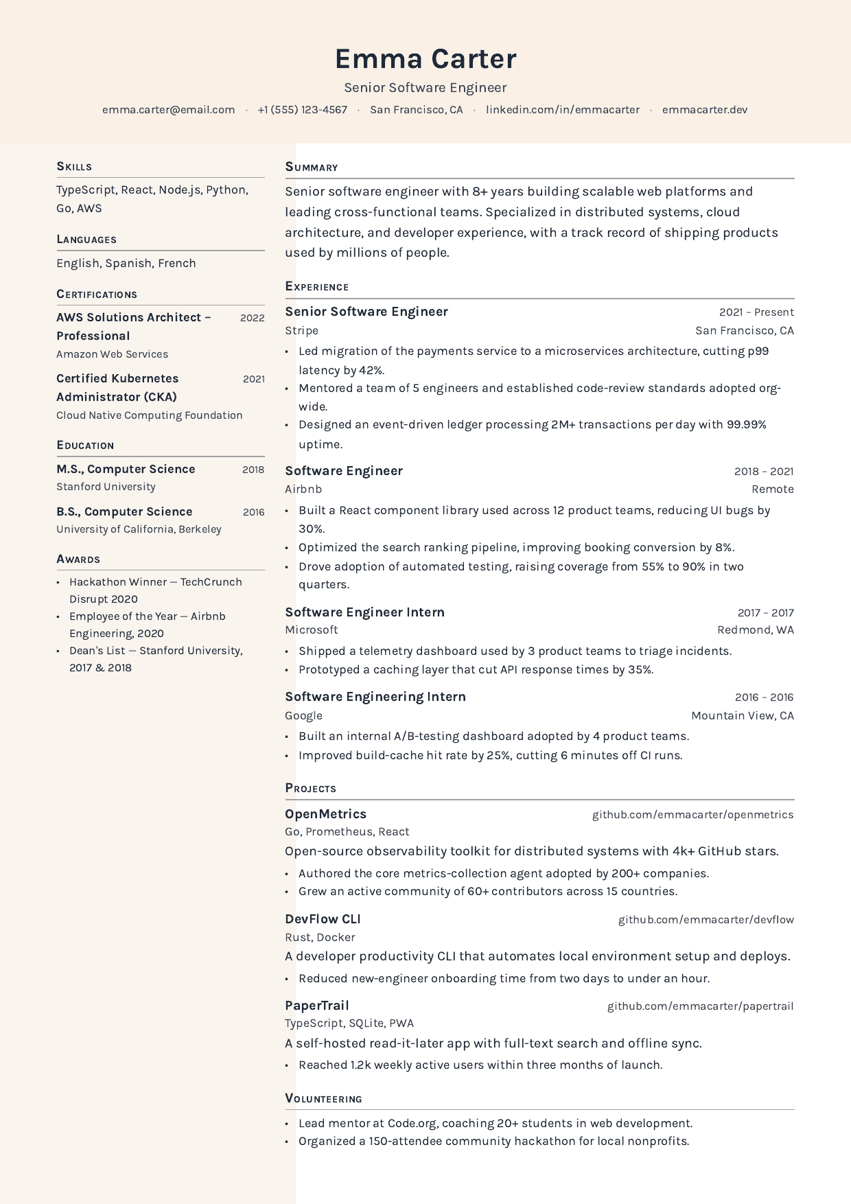 Solarium resume template