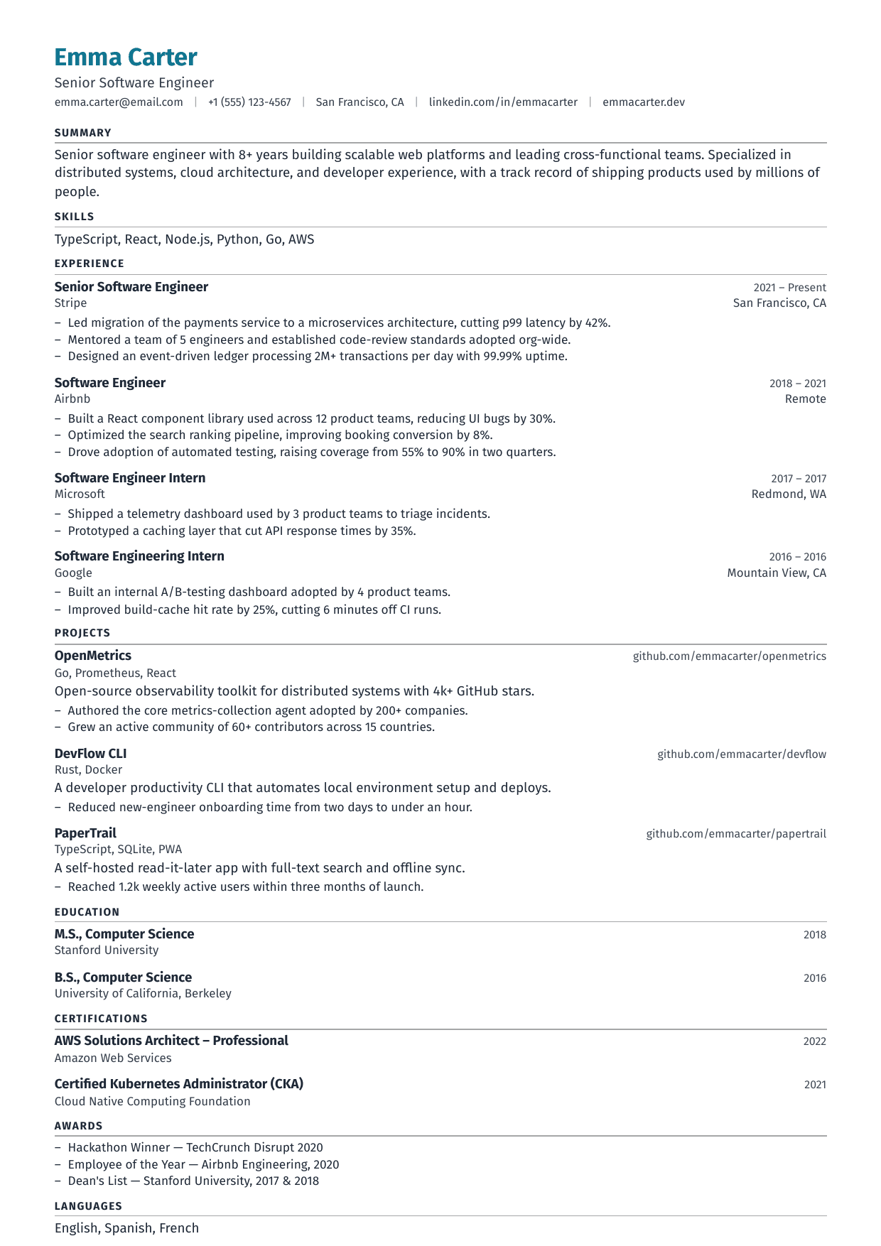 Sprint Log resume template