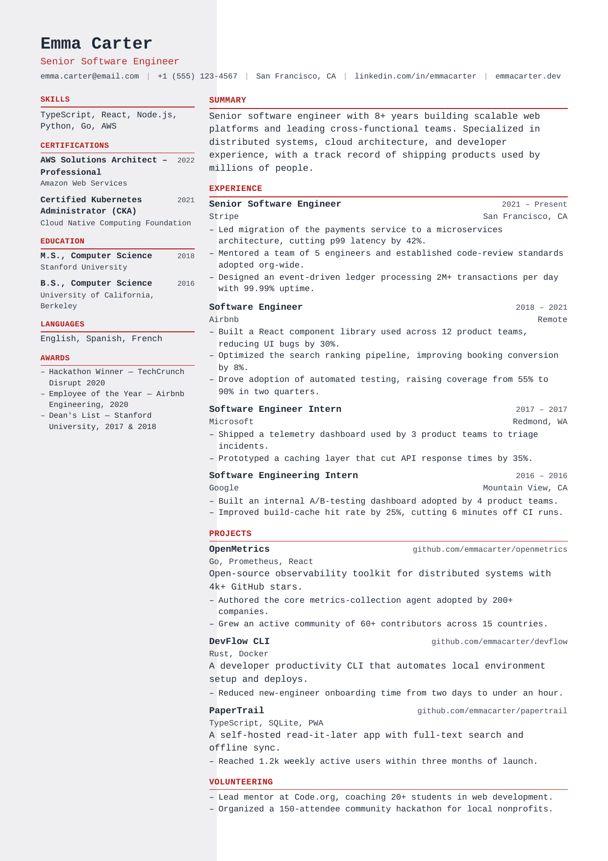 Stack Trace resume template