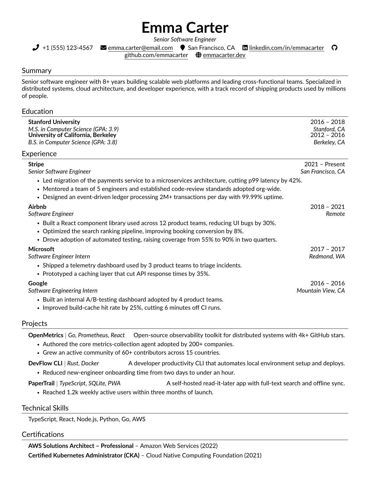 Software Engineering Manager resume template