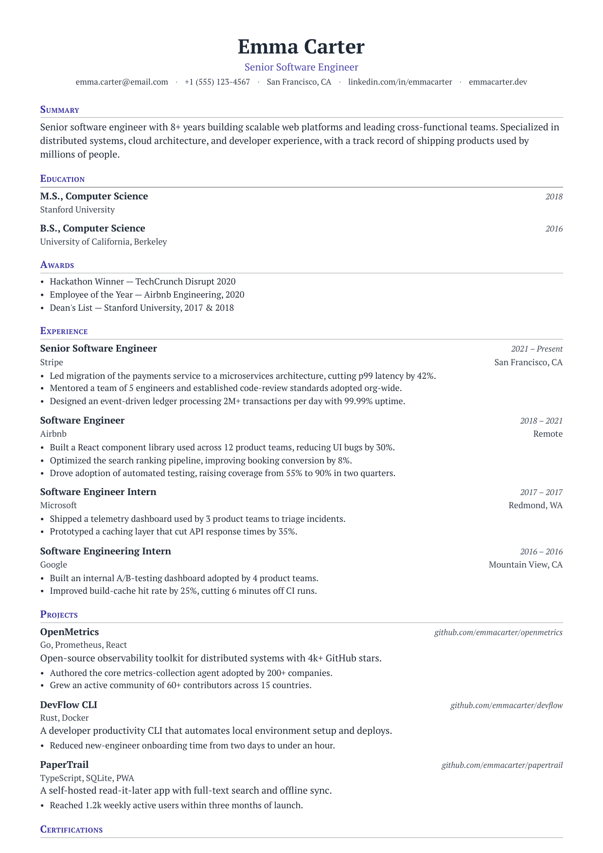 Tenure Track resume template