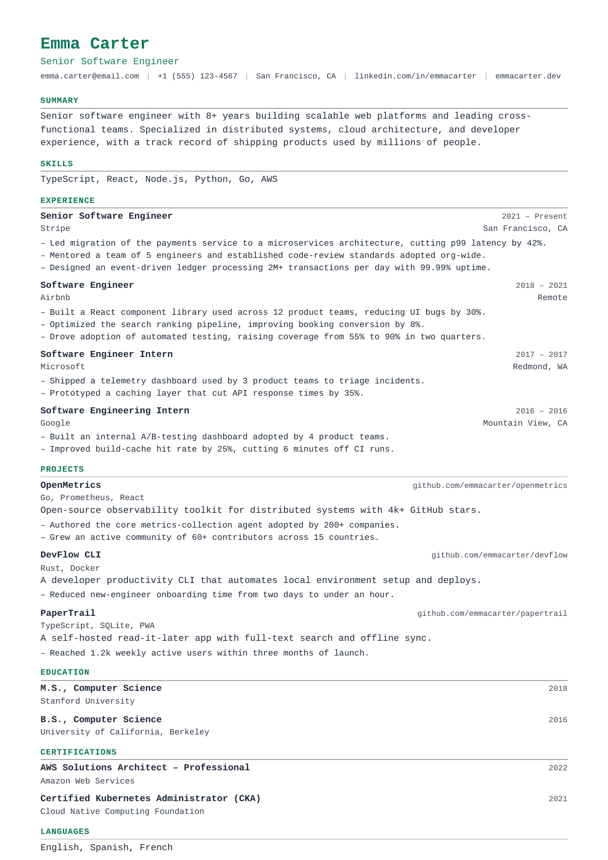 Terminal resume template