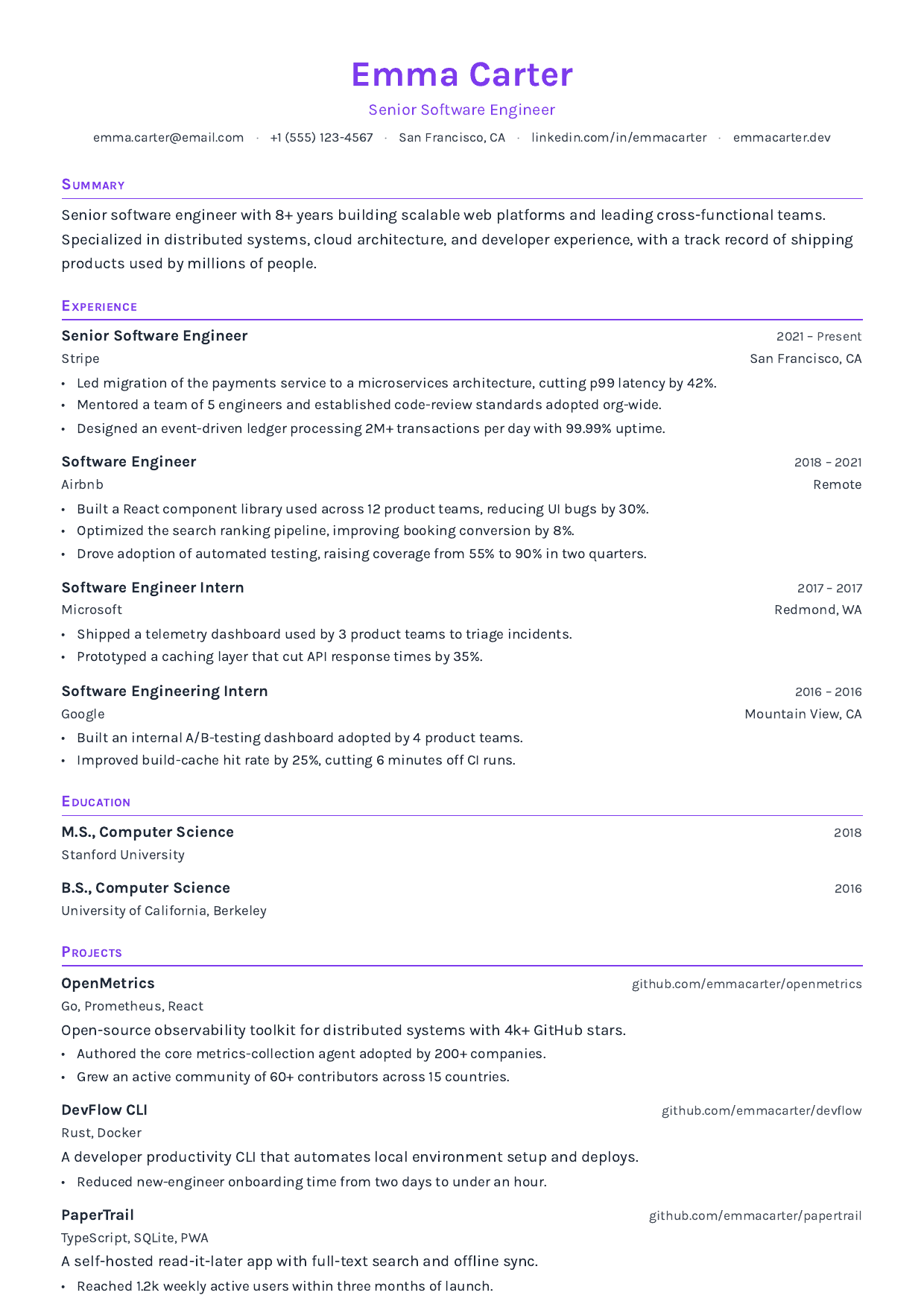 Violet Hour resume template