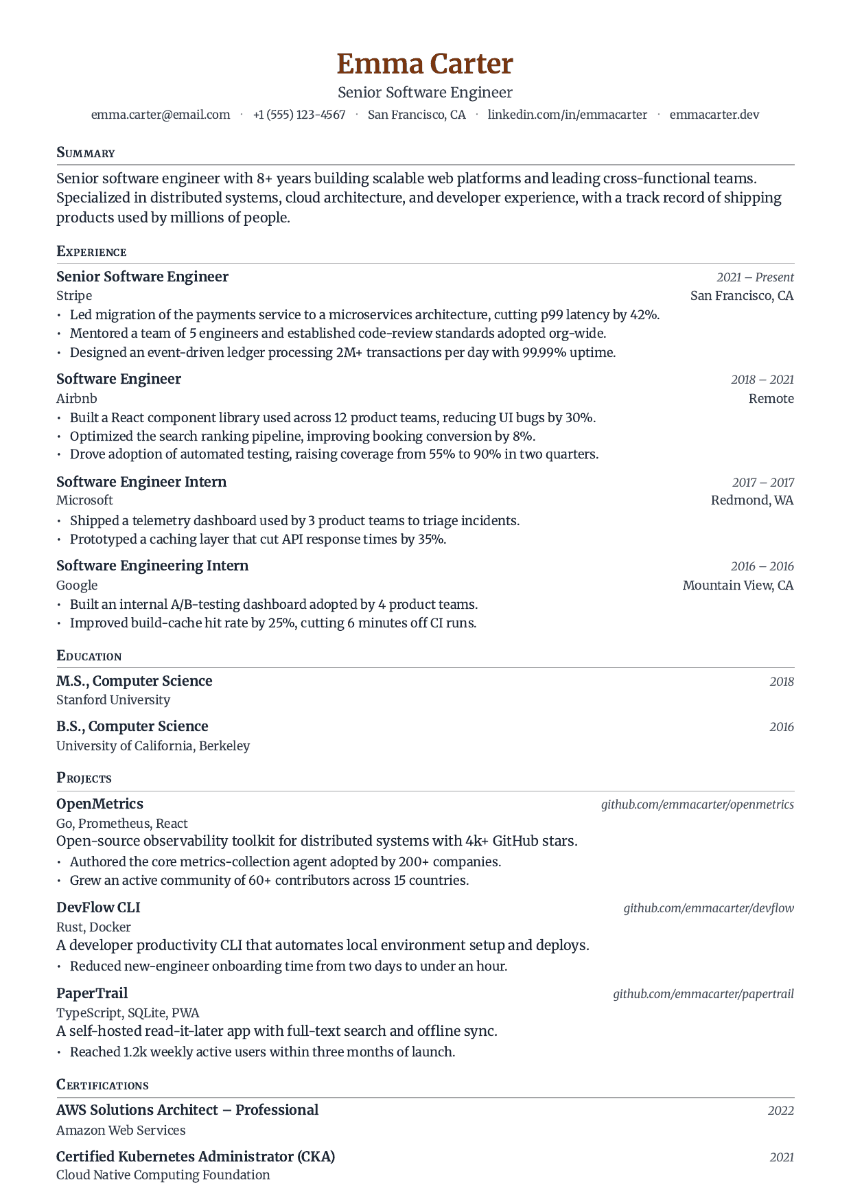 Walnut Story resume template