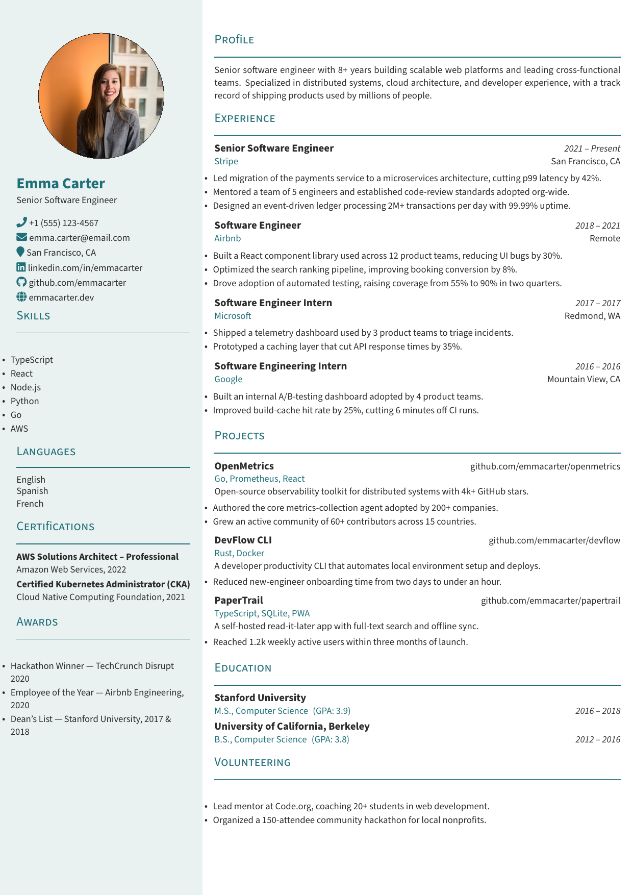 Senior Product Designer resume template preview