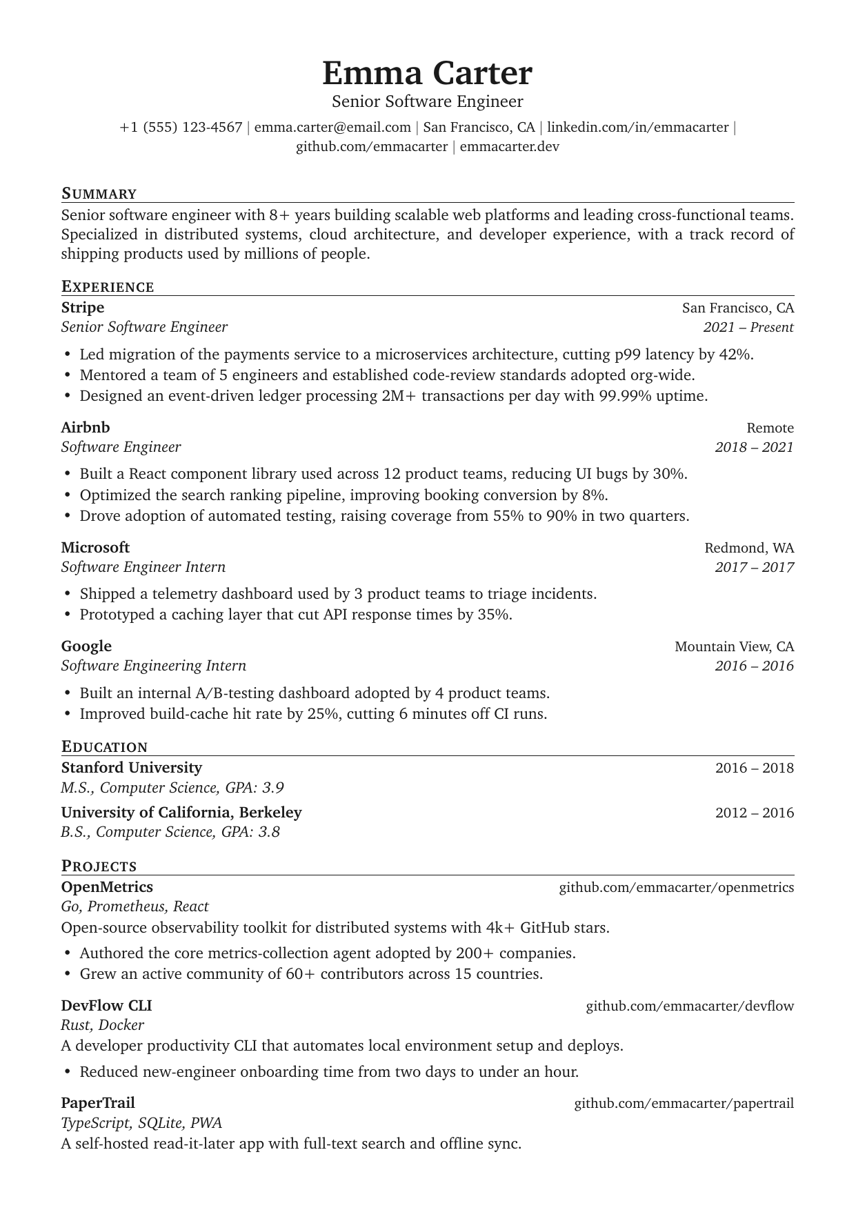 Senior Project Manager resume template preview