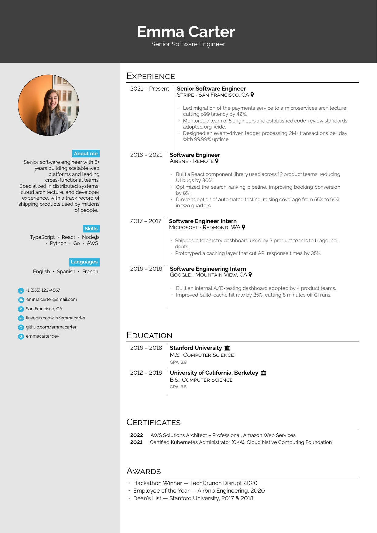 Social Media Manager resume template preview