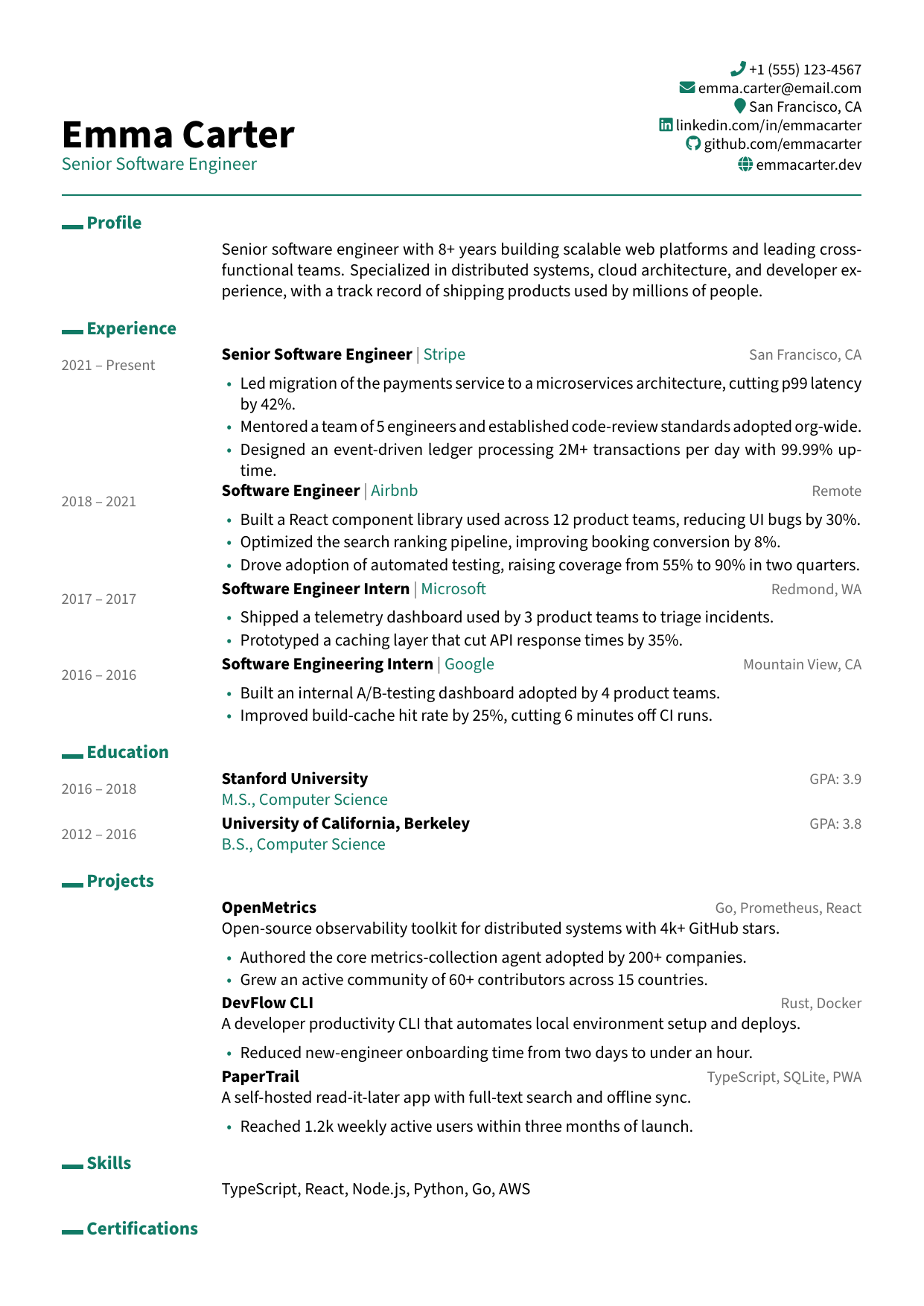 Program Manager resume template preview